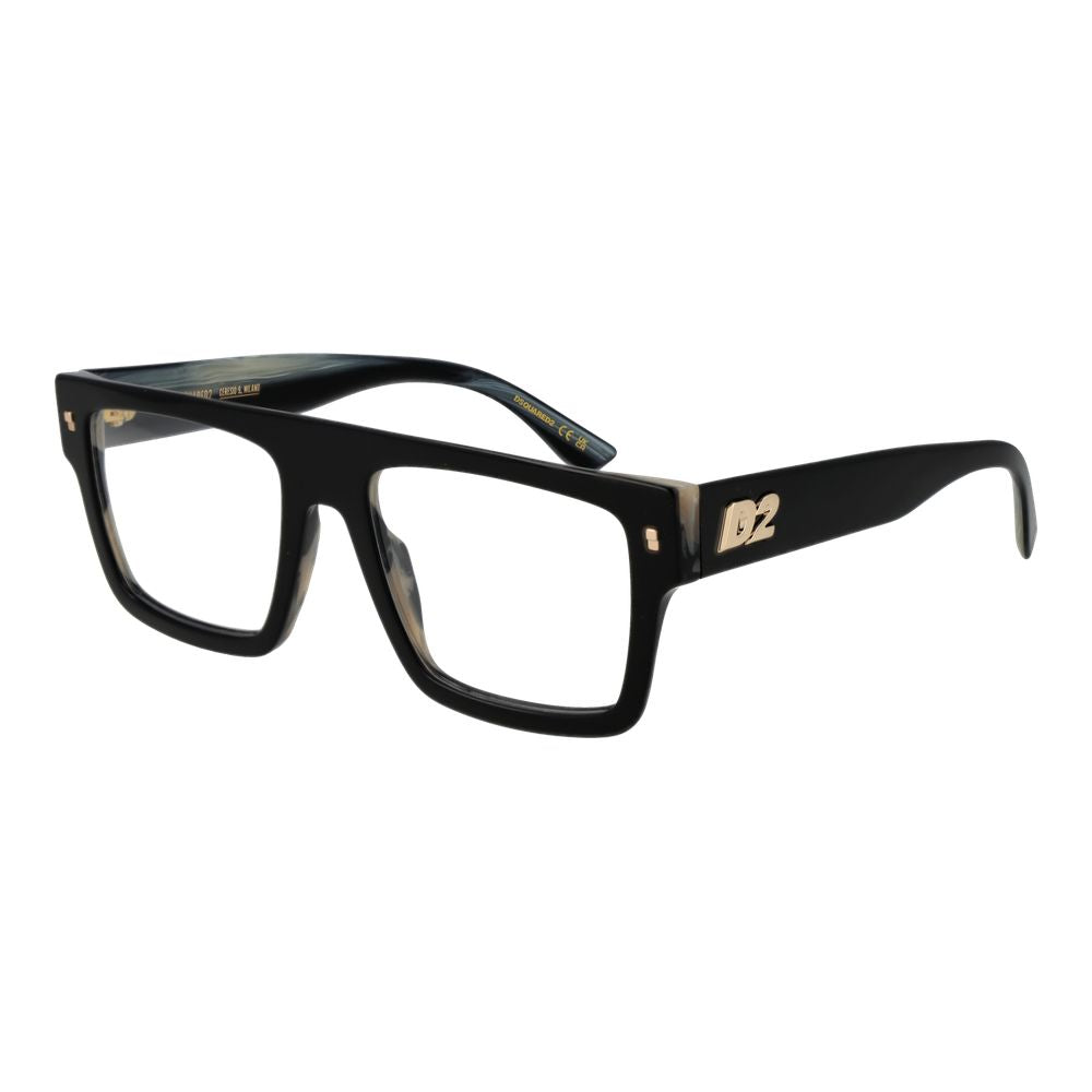 Dsquared² Black Acetate Glasses (Frames) for men, full-rim rectangle design with 54-19-145 size, demo lenses, black frame.