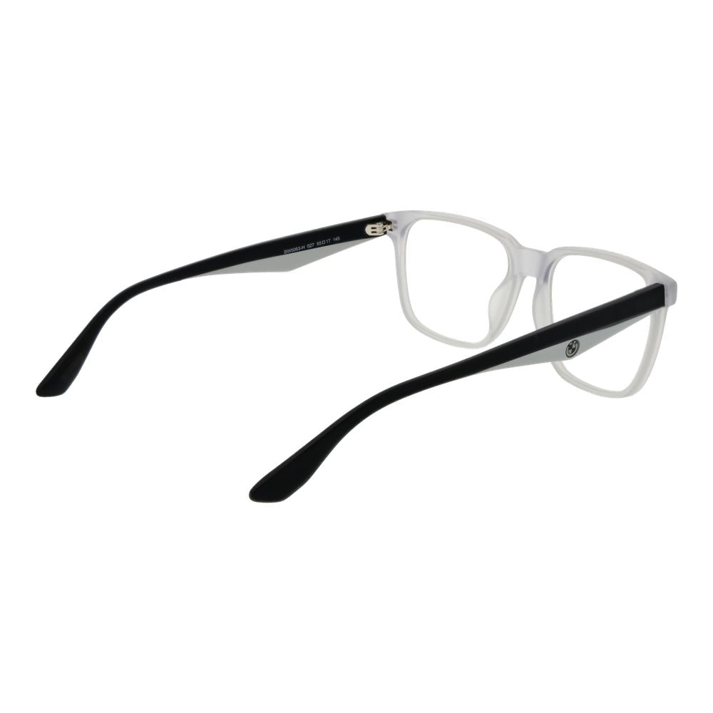 BMW White Acetate Glasses (Frames) with full-rim rectangle design for men. White acetate frame and demo lenses included.
