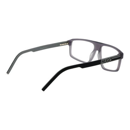 Hugo Boss Gray Acetate Glasses (Frames) for men, rectangle style with full-rim and spring hinge, model view from side.
