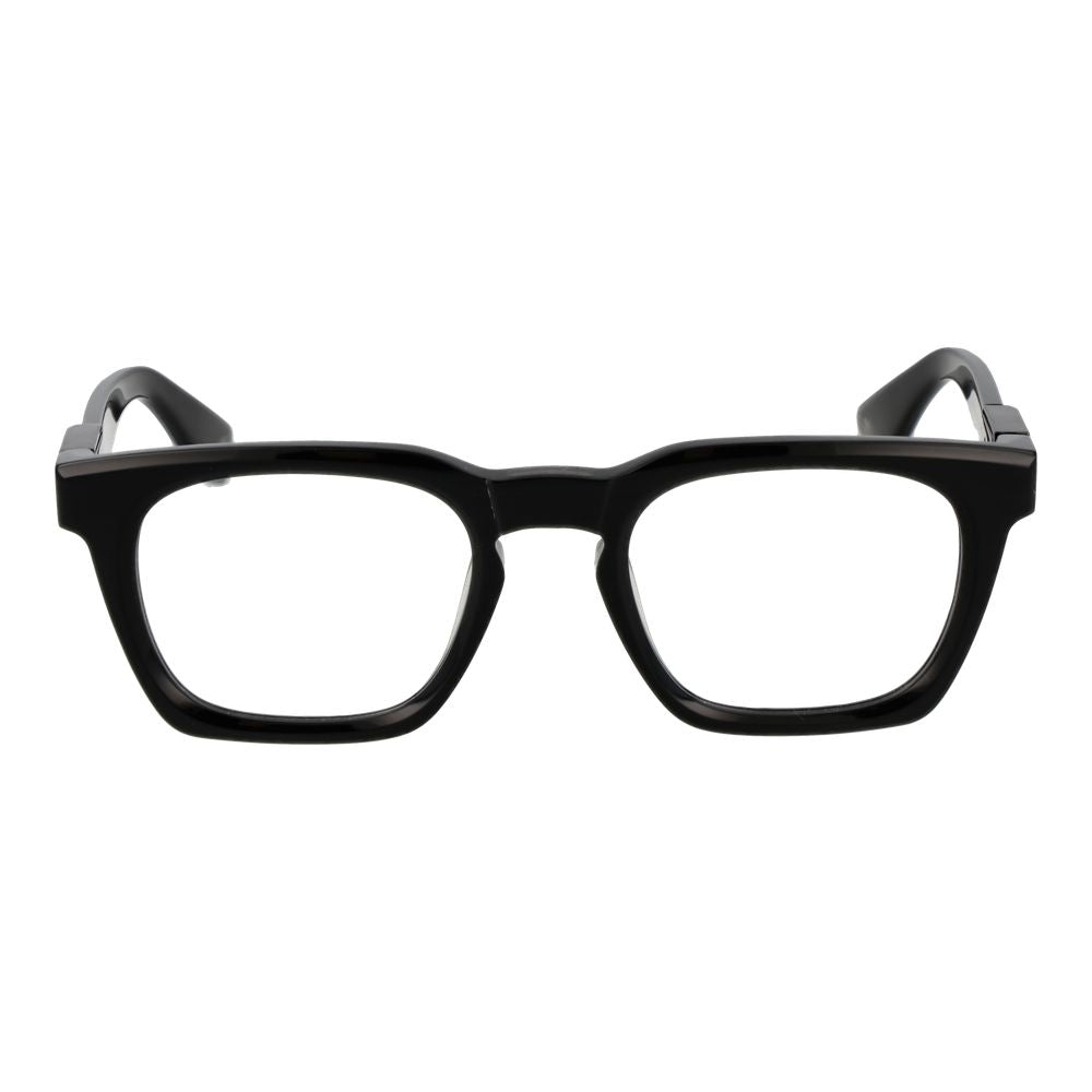 Police Black Cellulose Acetate Glasses (Frames) full-rim square style for men with black demo lenses, frame width 145mm, and temples 145mm.