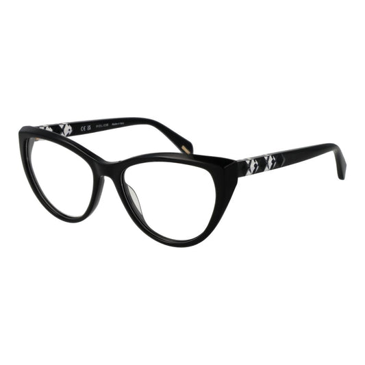 Police Black Plastic Glasses (Frames) for women, full-rim cat eye style in black with plastic demo lenses.