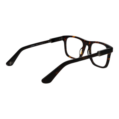 Police Brown Cellulose Acetate Glasses (Frames) with full-rim square style, 52-20-145 dimensions, demo lenses, and branded case.