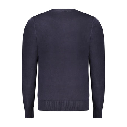 Alt Tag: Back view of Rifle Blue Nylon Sweater with embroidery logo, ideal long-sleeved crew neck style for casual wear.