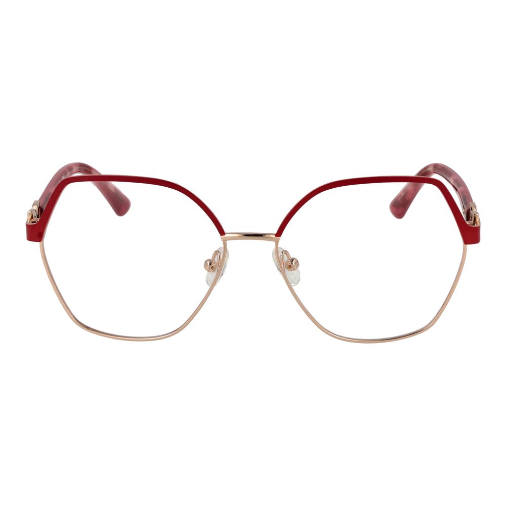 Marciano by Guess Red Metal Glasses (Frames) for women, square full-rim design, demo lenses, size 55-15-140, includes branded case.