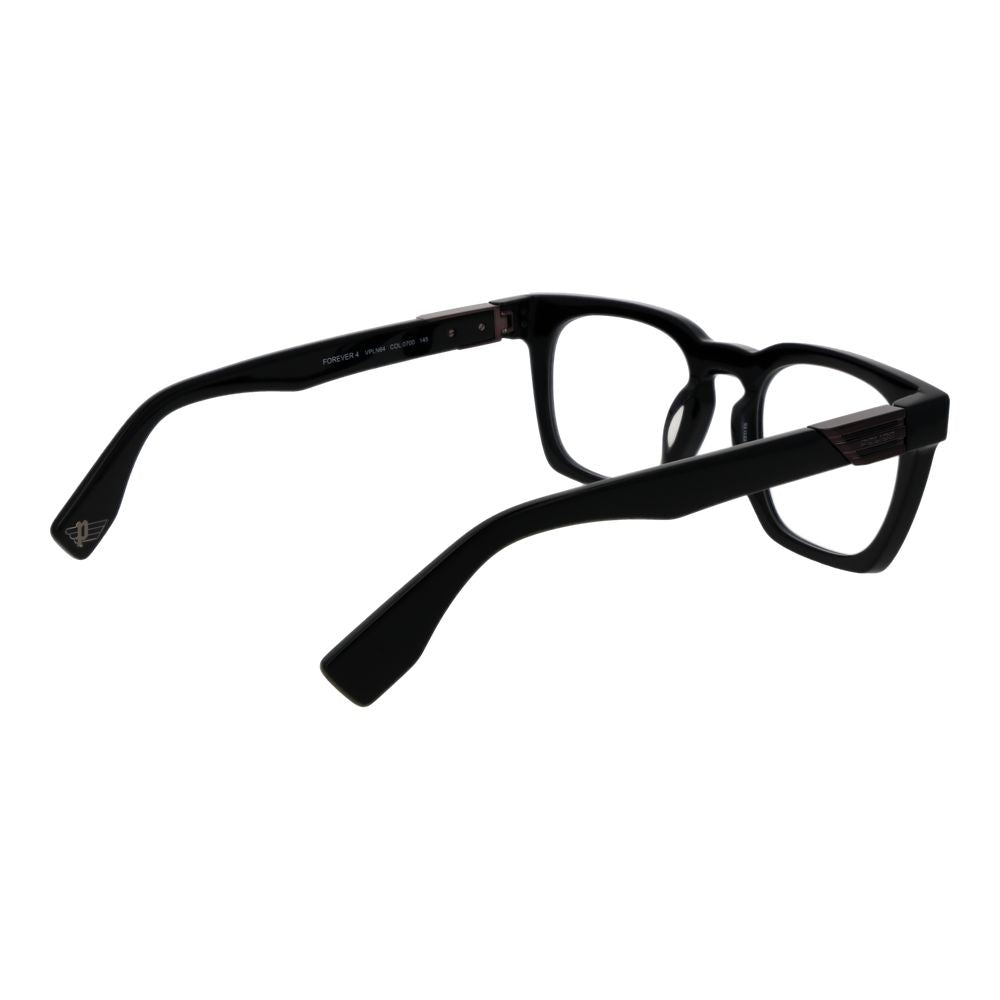 Police Black Cellulose Acetate Glasses (Frames) for men, full-rim rectangle design with demo lenses, shown with side view detail.