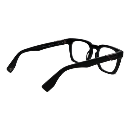 Police Black Cellulose Acetate Glasses (Frames) for men, full-rim rectangle design with demo lenses, shown with side view detail.