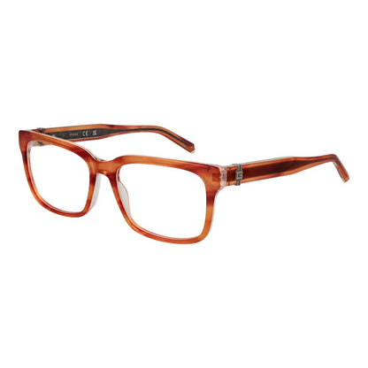Guess Orange Acetate Glasses (Frames) for men, full-rim rectangle style with demo lenses and spring hinge, size 56-17-150.