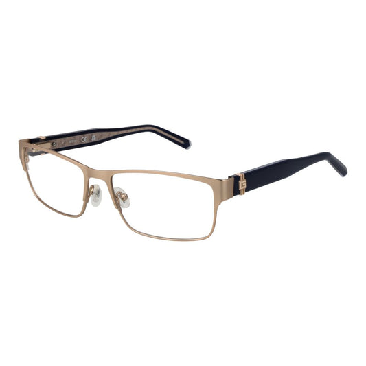 Guess Gold Metal Glasses (Frames) for men in a rectangle style with full-rim, gold metal frame and plastic demo lenses.