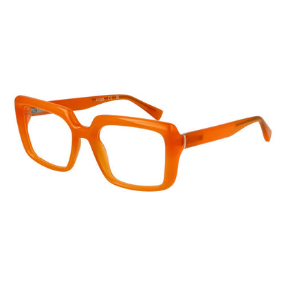 Guess Orange Stainless Steel Glasses (Frames) unisex full-rim square shape with demo plastic lenses, size 53-20-145.