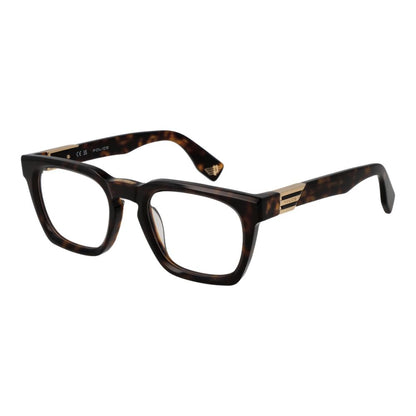 Police Brown Cellulose Acetate Glasses (Frames) for men, full-rim square design, brown color, cellulose acetate material.