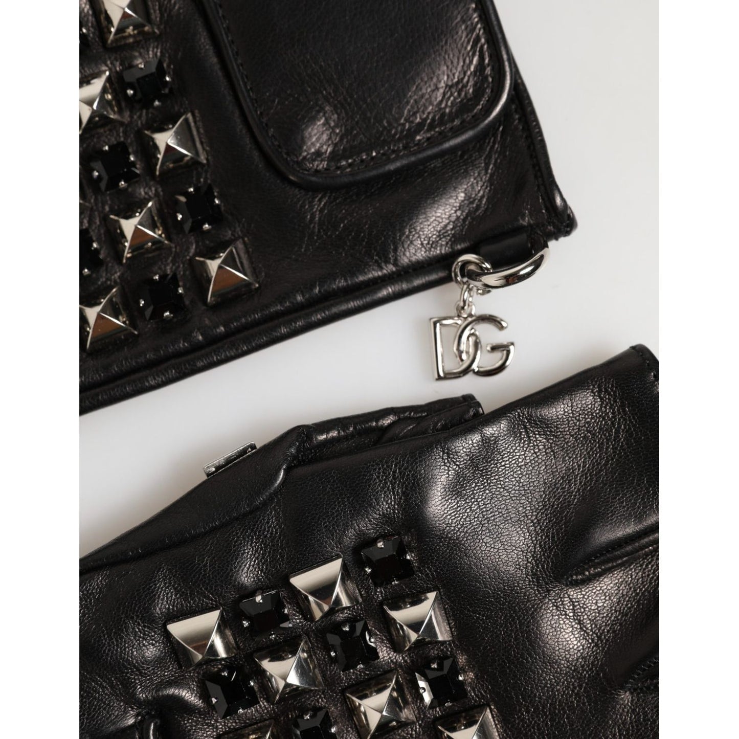 Dolce & Gabbana Black Leather Studded Fingerless Hand Mitten Men Gloves