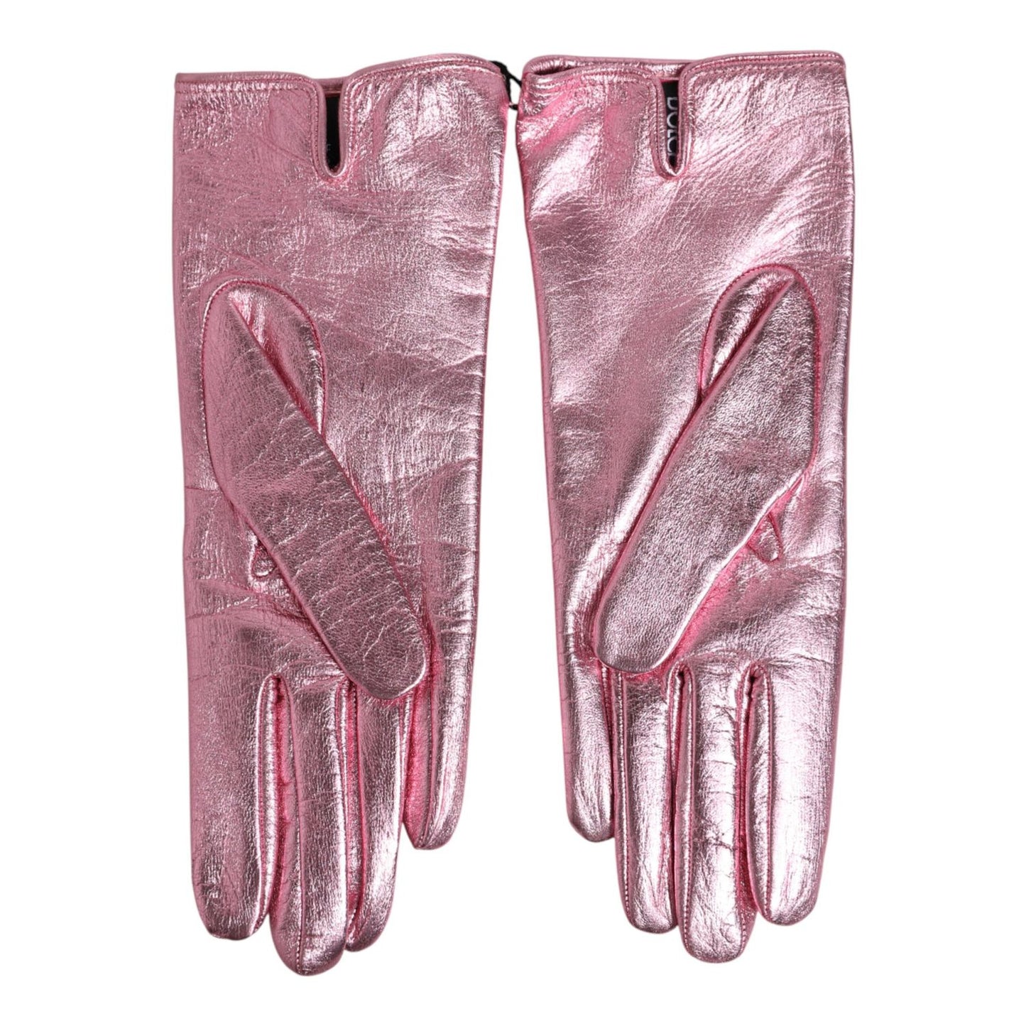 Dolce & Gabbana Pink Leather DG Logo Wrist Length Mitten Gloves
