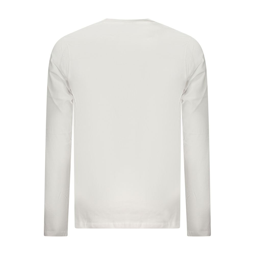 Back view of Norway 1963 White Cotton Men T-Shirt featuring long sleeves and crew-neck design with applique detailing.