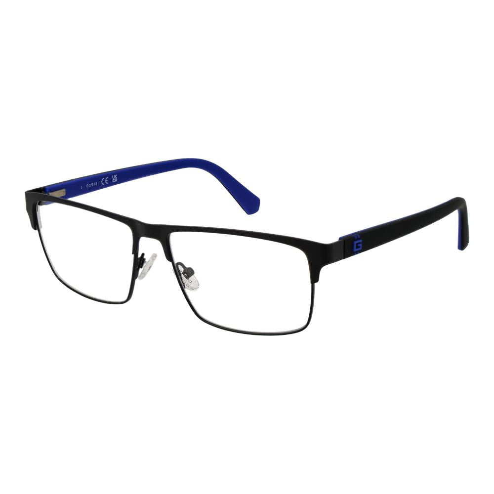 Guess Black Metal Glasses (Frames) for men with full-rim rectangle style, metal frame & demo lenses. Includes branded case.
