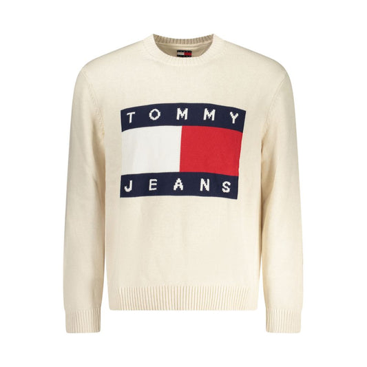 Tommy Hilfiger Beige Cotton Men Sweater featuring iconic logo in classic style, perfect for chic ensembles.