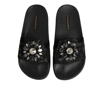 Dolce & Gabbana Black Devotion Matelassé Leather Slides Shoes