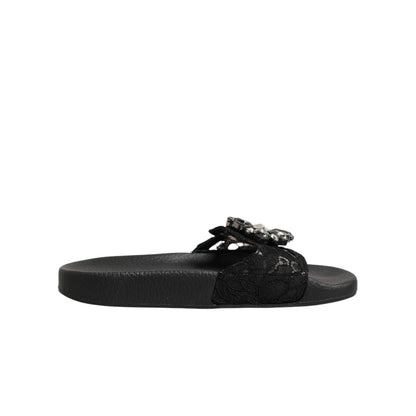 Dolce & Gabbana Black Devotion Matelassé Leather Slides Shoes