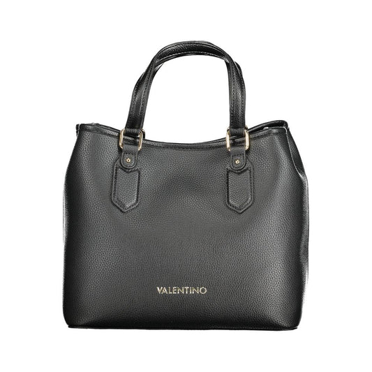 Mario Valentino Black Polyethylene Handbag with handles and removable strap, featuring logo and two compartments.