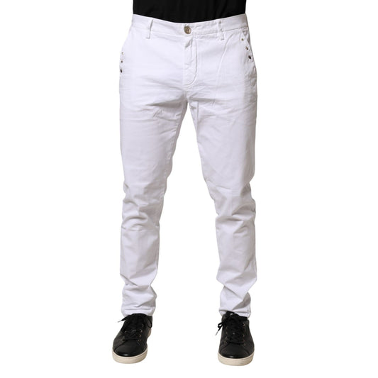 AGLINI White Skinny Fit Mid Waist Men Chino Trouser Pants