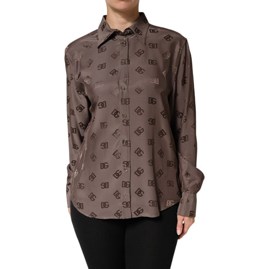 Dolce & Gabbana Brown Collared Long Sleeves Logo Shirt Top