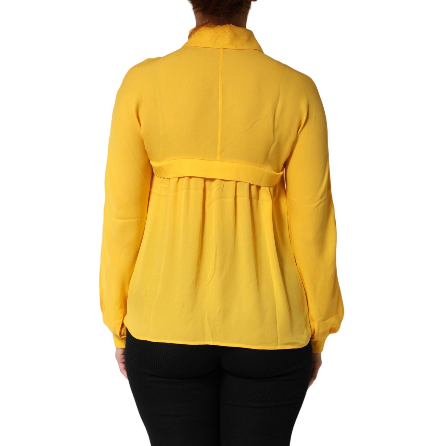 Moschino Couture Yellow Silk Collared Long Sleeves Top
