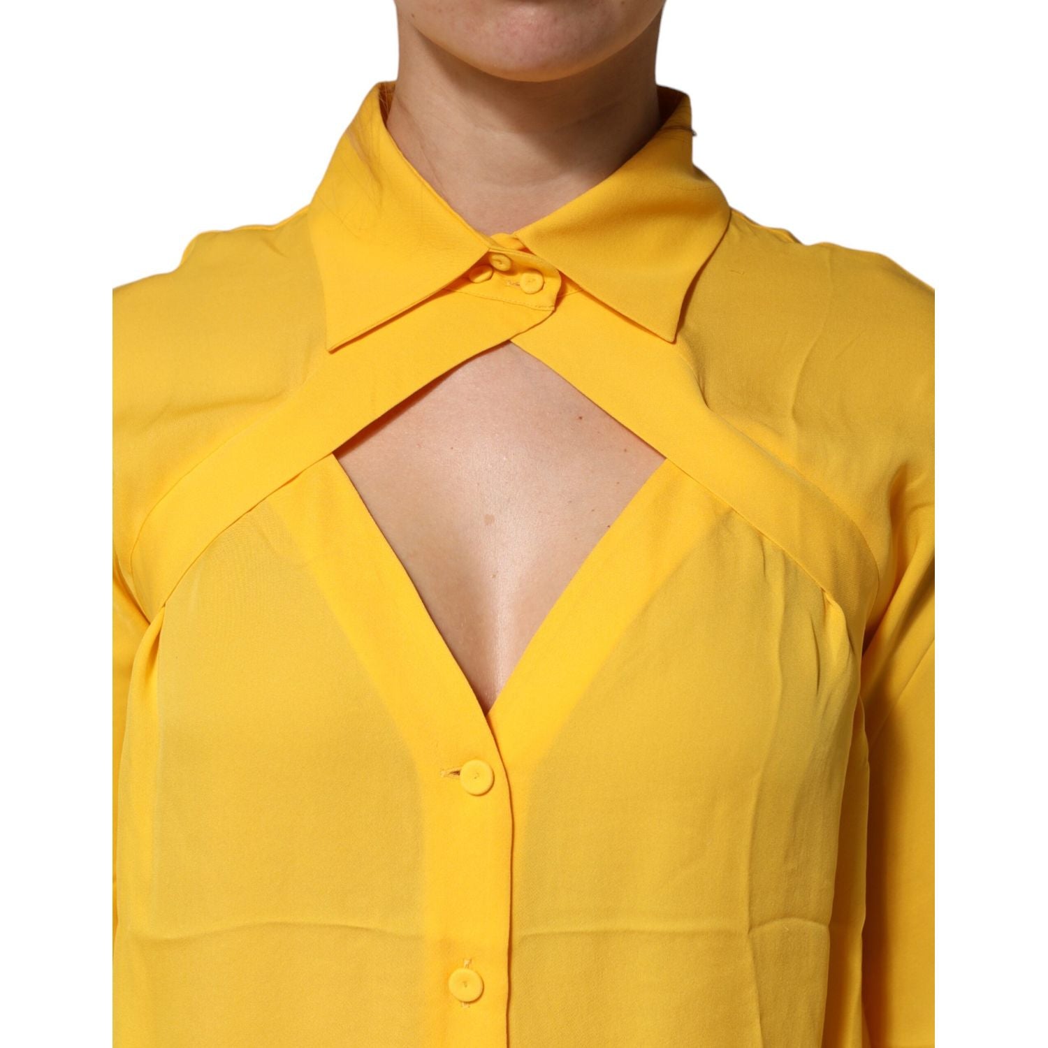 Moschino Couture Yellow Silk Collared Long Sleeves  Top