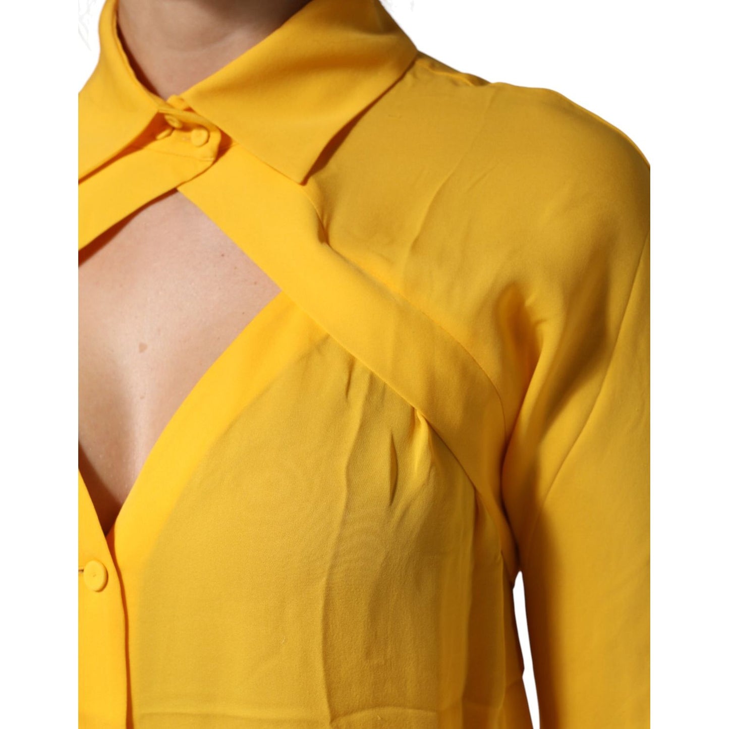Moschino Couture Yellow Silk Collared Long Sleeves Top