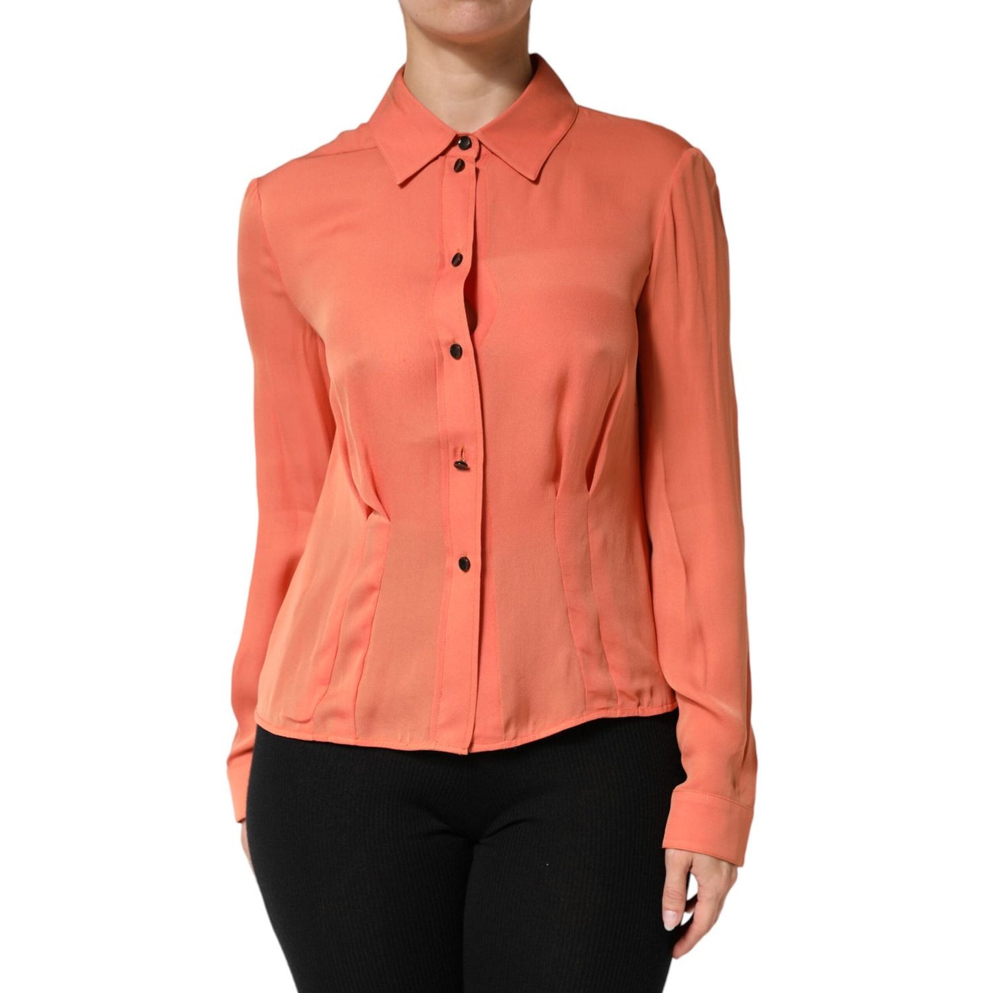 Emporio Armani Orange Collared Button Down Long Sleeves Top