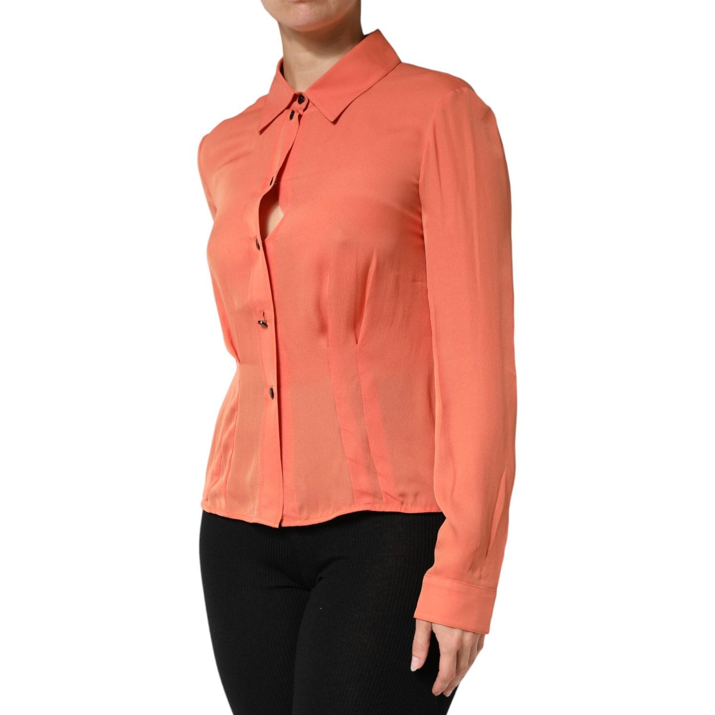 Emporio Armani Orange Collared Button Down Long Sleeves Top