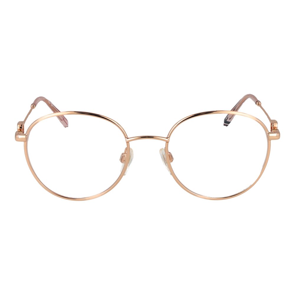 Tommy Hilfiger Gold Stainless Steel Glasses (Frames) for women, full-rim panto style with demo plastic lenses.