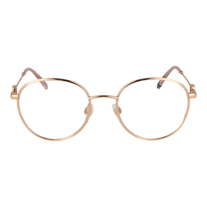 Tommy Hilfiger Gold Stainless Steel Glasses (Frames) for women, full-rim panto style with demo plastic lenses.