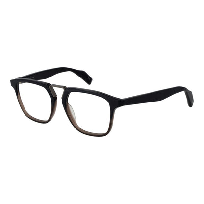 Yohji Yamamoto Black Plastic Glasses (Frames) for men, rectangle full-rim style with demo lenses and branded soft case.