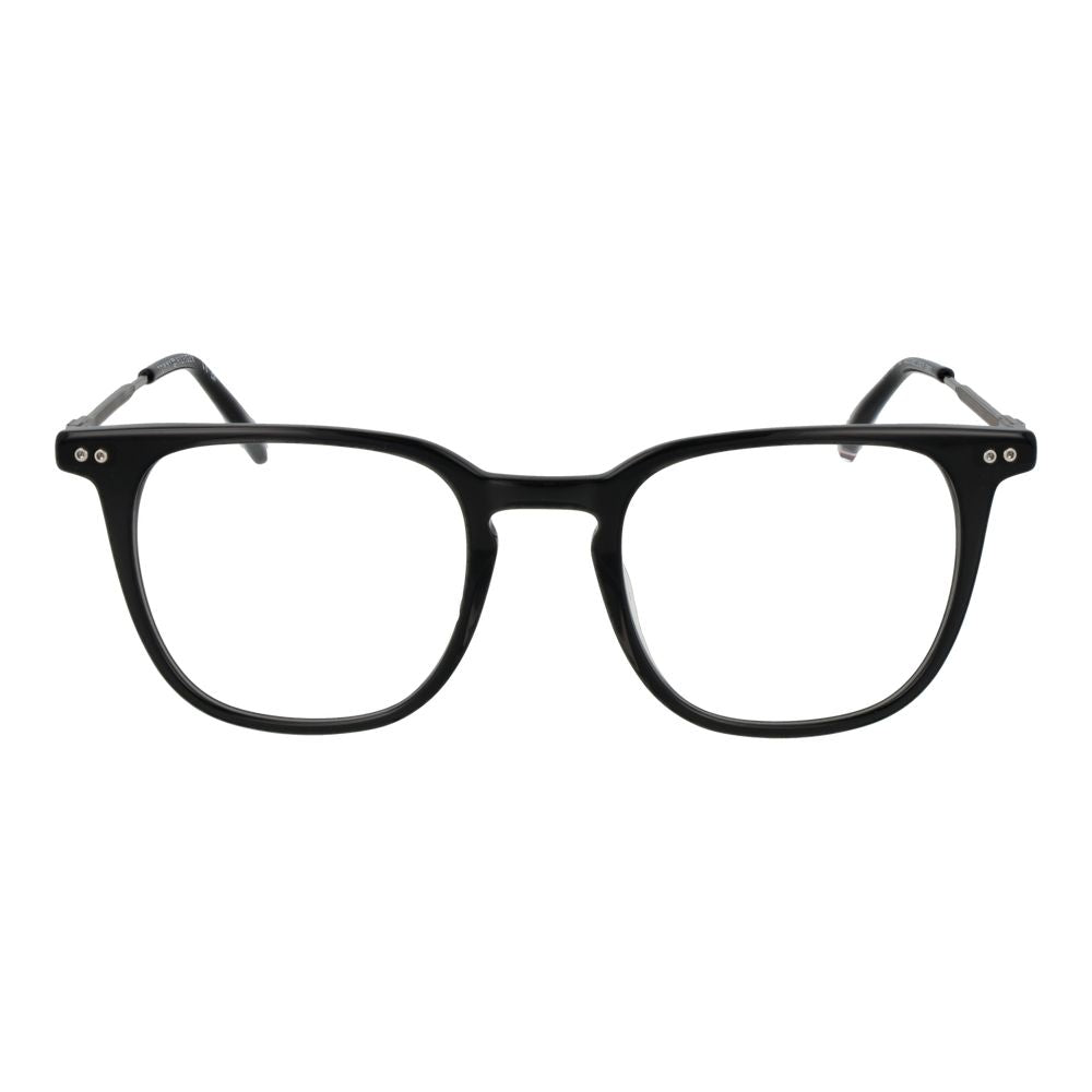 Tommy Hilfiger Black Acetate Glasses (Frames) for men, full-rim rectangle style, black color with demo lenses included in branded case.