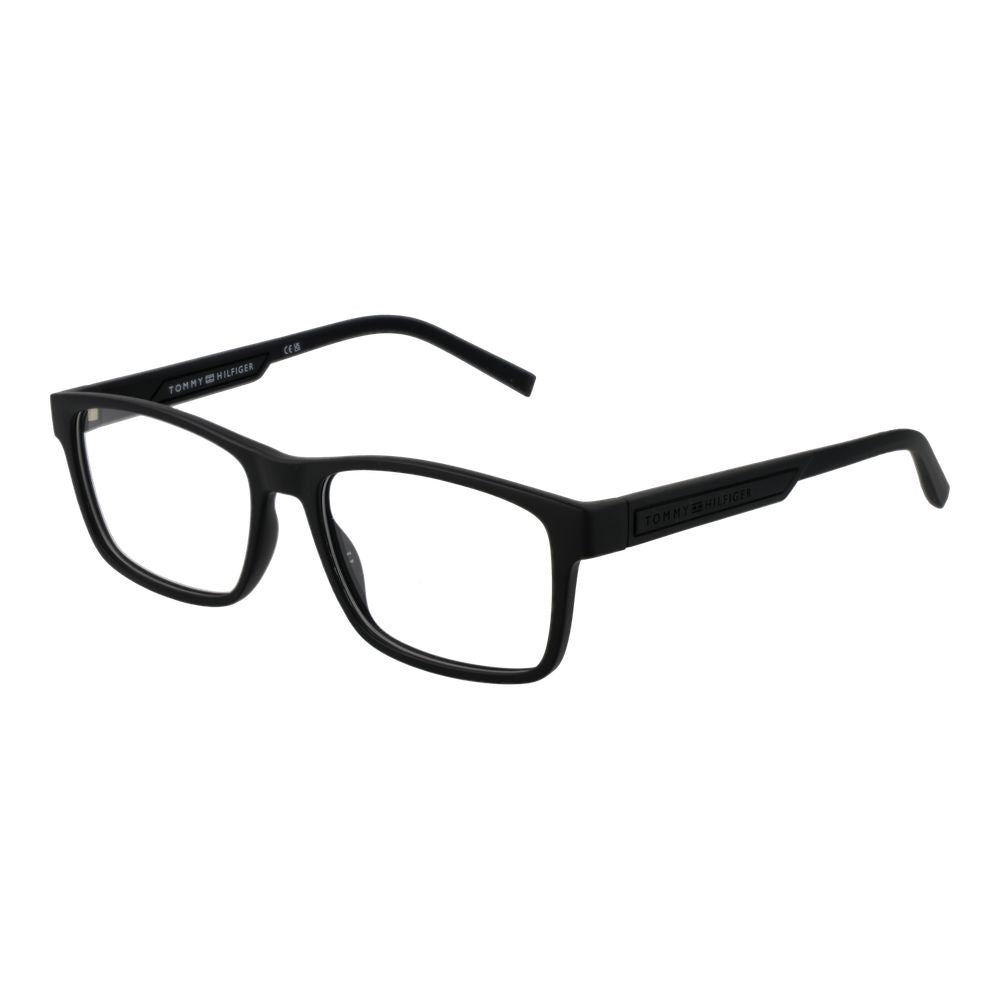 Tommy Hilfiger Black Polyamide Glasses (Frames) for Men - Full-Rim Rectangle Style with Spring Hinge and Demo Lenses.