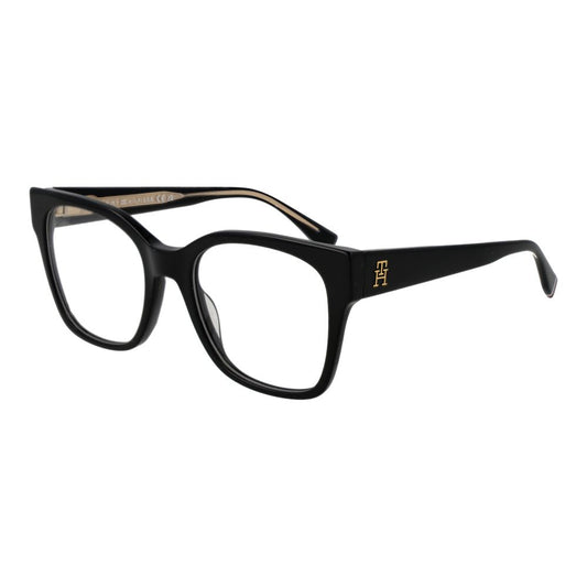 Tommy Hilfiger Black Acetate Glasses (Frames) for women, full-rim black acetate frame with demo lenses.