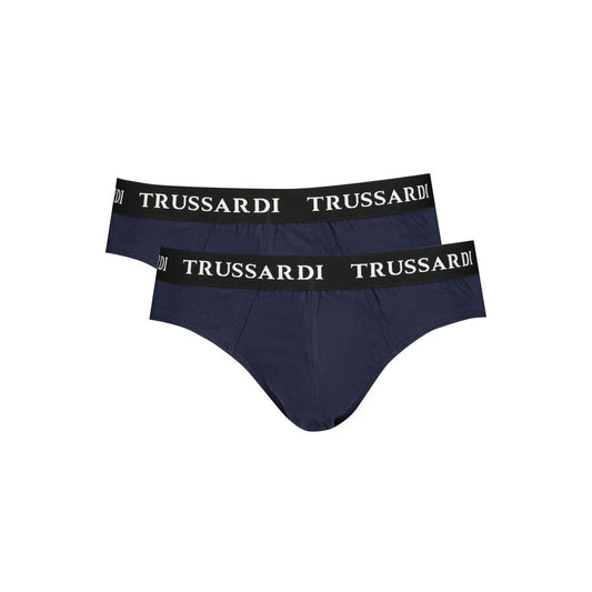 Trussardi Blue Cotton Underwear, branded elastic waistband, bi-pack with logo print.