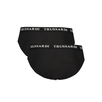 Trussardi Black Cotton Underwear bi-pack with branded elastic waistband and logo print.