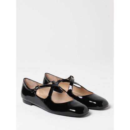 Stuart Weitzman Black Patent Leather Ballet Flats for women, size 6.5, elegant and stylish footwear.