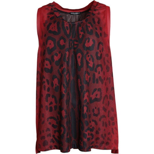 Dolce & Gabbana Red Leopard Print Sleeveless Men Tank T-shirt
