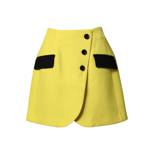Dolce & Gabbana Yellow Wool Buttoned High Waist Mini Skirt1728,67345645728,Clothing,Dolce & Gabbana,IT36|XXS,IT38 | XS,IT40|S,Material: 01+02%PA+97%WV,Mini - Skirts - Clothing,New with tags,Skirts - Clothing,Women,Yellow