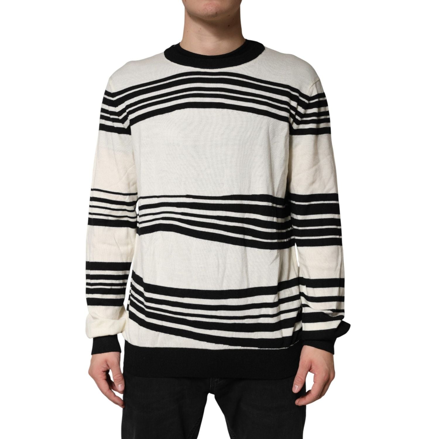 Dolce & Gabbana Black White Stripe CrewNeck Pullover Sweater