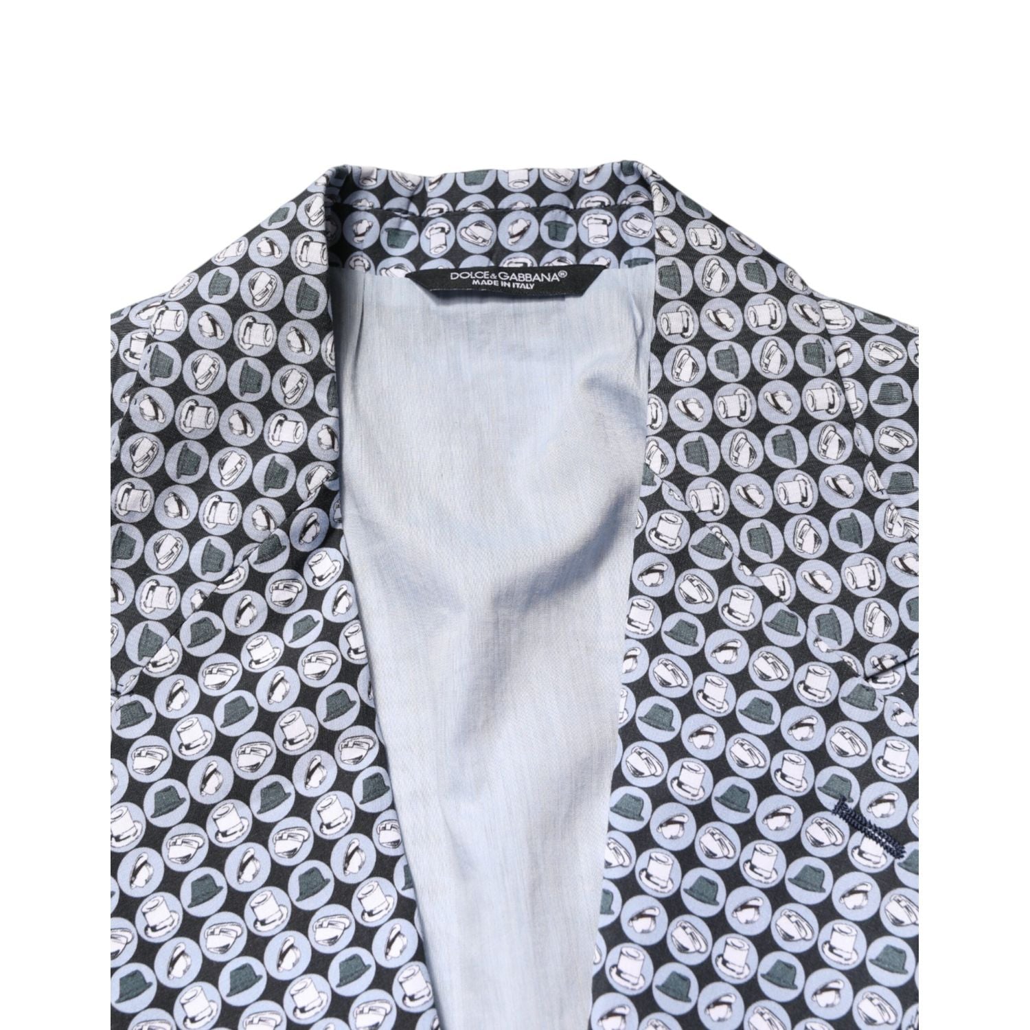 Dolce & Gabbana Blue Cotton Patterned Single Breasted Blazer