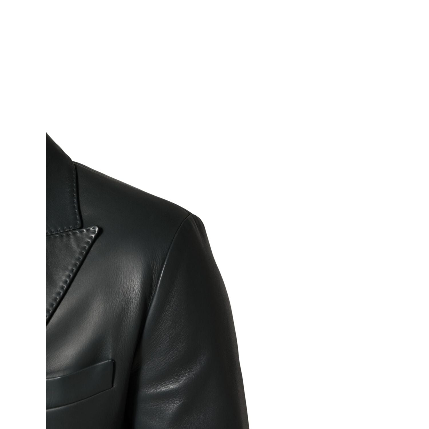 Dolce & Gabbana Black Leather Double Breasted 2Button Blazer