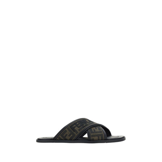 Fendi Black Calf Leather Bos Taurus Flat Sandals 1728,72470364320,Black,EU39/US6,EU40/US7,EU41/US8,Fendi,Flat - Sandals - Shoes,Men,New with tags,Sandals - Shoes,Shoes