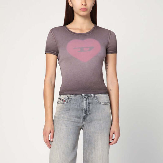 Diesel T-Ele T-shirt in washed purple stretch cotton