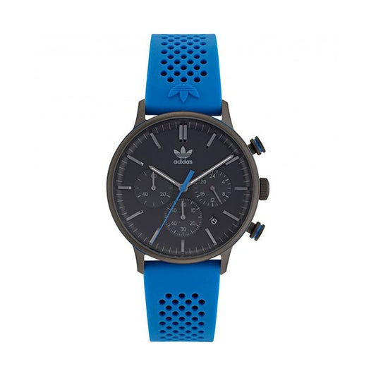ADIDAS Mod. CODE ONE CHRONO wristwatch for ladies with blue silicone strap, 5 ATM water resistance, and chronograph features.