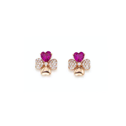 AMEN JEWELRY Mod. EQURR elegant gold earrings with pink gemstones and diamond accents, stylish accessory for special occasions