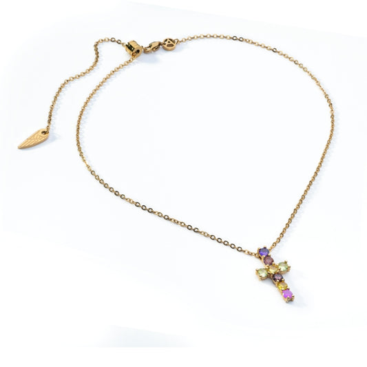 Elegant gold necklace with gemstone cross pendant, AN JEWELS JEWELRY Mod. AL.NLOY3YF.