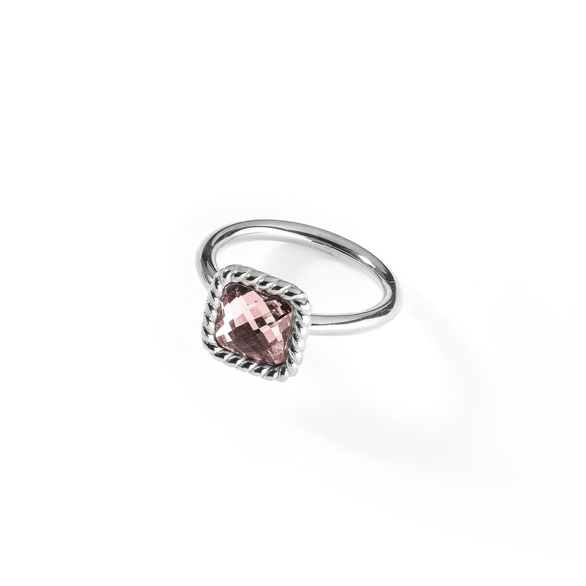AN JEWELS JEWELRY Mod. AL.RMW07SPK-9 pink gemstone ring with silver band.