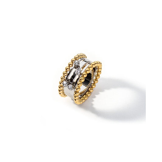 AN JEWELS JEWELRY Mod. AL.RSOKLYC-8 elegant gold and silver ring with diamond accents on a white background